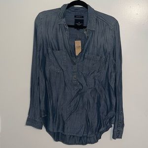 American Eagle Boyfriend denim half button shirt.